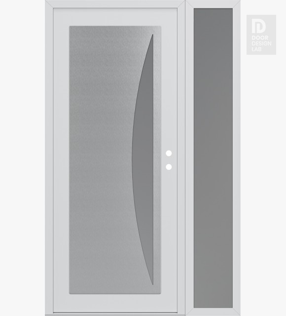 Modern Steel Front Door Diamond C13 50" x 80" white/white frosted Glass Panel stainless steel LHI with Sidelite frosted Glass