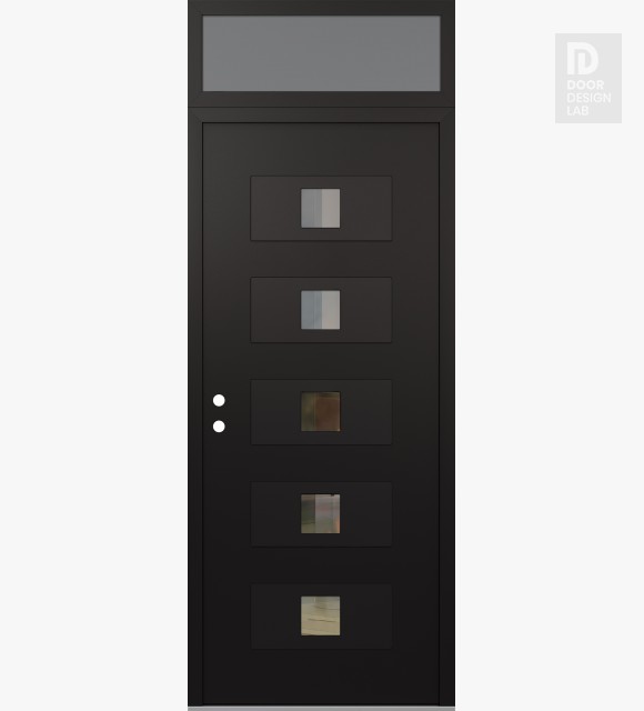 Modern Steel Front Door Diamond D8 36" x 96" black/black clear Glass Panel black RHI with Transom frosted Glass
