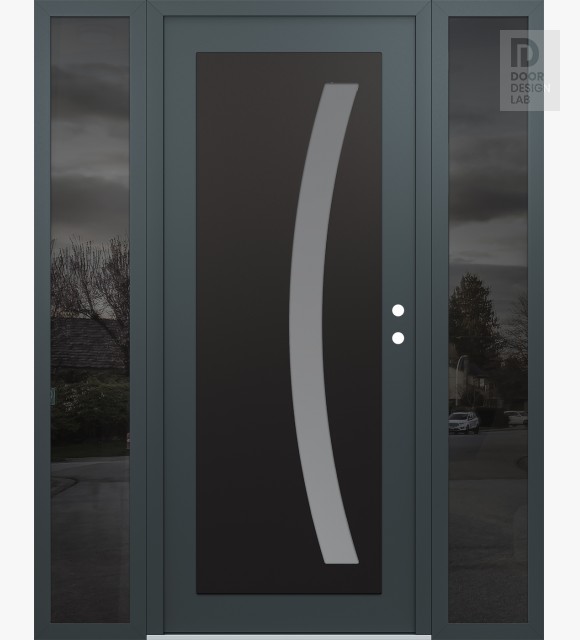 Modern Steel Front Door Diamond C4 68" x 80" anthracite/anthracite frosted Glass Panel black LHI with 2 Sidelites mirrored Glass
