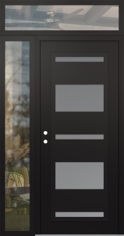 Diamond C10 50" x 96" black/white frosted Glass Panel black RHI with Sidelite and Transom clear Glass