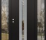 Modern Steel Front Door DIAMOND A4 60" X 80" BLACK/BLACK CLEAR GLASS PANEL STAINLESS STEEL RHI WITH 2 SIDELITES CLEAR GLASS