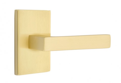 EMTEK DUMONT LEVER WITH MODERN RECTANGULAR ROSETTE PRIVACY RH SATIN BRASS (US4) 5212