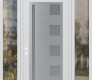 Modern Steel Front Door Diamond C3 64" x 96" white/white frosted Glass Panel stainless steel RHI with 2 Sidelites and Transom clear Glass