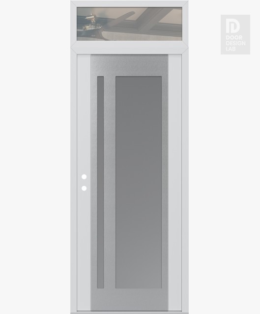 Modern Steel Front Door Diamond C15 36" x 96" white/white frosted Glass Panel stainless steel RHI with Transom clear Glass