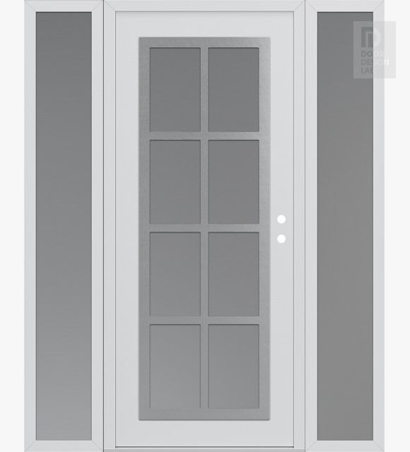 Modern Steel Front Door Diamond C16 68" x 80" white/white frosted Glass Panel stainless steel LHI with 2 Sidelites frosted Glass