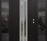 Modern Steel Front Door DIAMOND A8 64" X 80" BLACK/BLACK CLEAR GLASS PANEL STAINLESS STEEL LHI WITH 2 SIDELITES MIRRORED GLASS