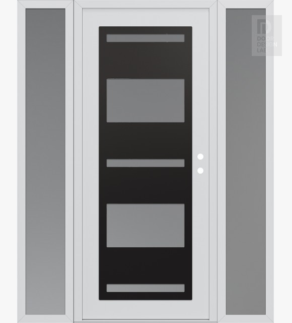 Modern Steel Front Door Diamond C10 68" x 80" white/white frosted Glass Panel black LHI with 2 Sidelites frosted Glass