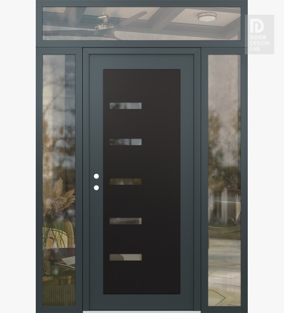 Modern Steel Front Door Diamond C8 64" x 96" anthracite/anthracite clear Glass Panel black RHI with 2 Sidelites and Transom clear Glass