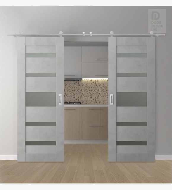 DOUBLE BARN DOOR AVON 07-05 VETRO LIGHT URBAN 60" X 84" X 1 3/4" STAINLESS STEEL HARDWARE