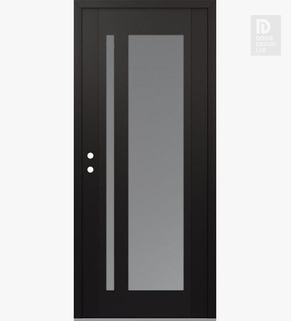 Modern Steel Front Door Diamond C15 36" x 80" black/white frosted Glass Panel black RHI