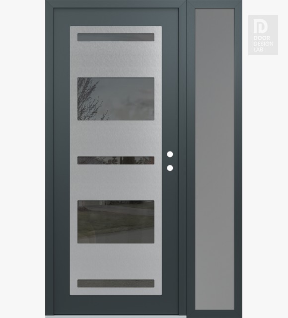 Modern Steel Front Door Diamond C10 52" x 80" anthracite/anthracite mirrored Glass Panel stainless steel LHI with Sidelite frosted Glass