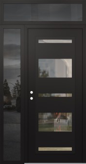 Diamond C10 52" x 96" black/black clear Glass Panel black RHI with Sidelite and Transom mirrored Glass