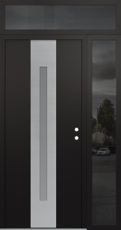 DIAMOND A2 52" X 96" BLACK/WHITE FROSTED GLASS PANEL STAINLESS STEEL LHI WITH SIDELITE AND TRANSOM MIRRORED GLASS