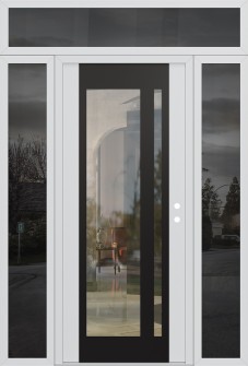 Diamond C15 68" x 96" white/white clear Glass Panel black LHI with 2 Sidelites and Transom mirrored Glass