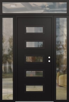 Diamond D1 64" x 96" black/black clear Glass Panel black LHI with 2 Sidelites and Transom clear Glass