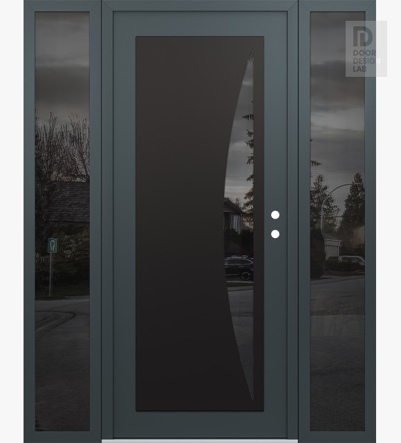 Modern Steel Front Door Diamond C13 60" x 80" anthracite/anthracite mirrored Glass Panel black LHI with 2 Sidelites mirrored Glass