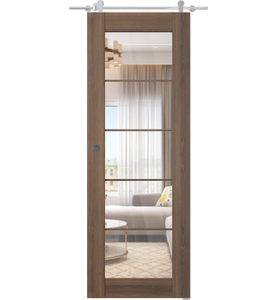Avon 5 Lite Clear Vetro Pecan Nutwood Barn doors