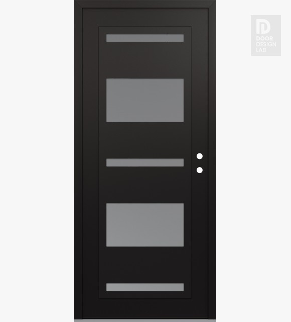 Modern Steel Front Door Diamond C10 36" x 80" black/white frosted Glass Panel black LHI