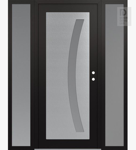 Modern Steel Front Door Diamond C4 64" x 80" black/white frosted Glass Panel stainless steel LHI with 2 Sidelites frosted Glass
