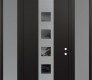 Modern Steel Front Door DIAMOND A13 68" X 96" BLACK/BLACK MIRRORED GLASS PANEL STAINLESS STEEL LHI WITH 2 SIDELITES AND TRANSOM FROSTED GLASS