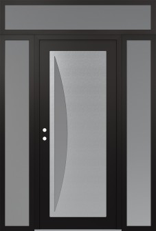 Diamond C13 68" x 96" black/white frosted Glass Panel stainless steel RHI with 2 Sidelites and Transom frosted Glass
