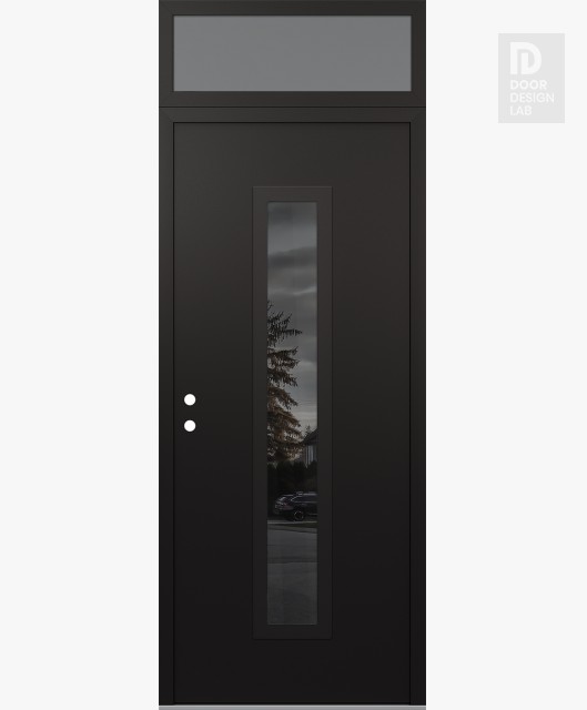 Modern Steel Front Door DIAMOND A11 36" X 96" BLACK/BLACK MIRRORED GLASS PANEL BLACK RHI WITH TRANSOM FROSTED GLASS