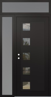 Diamond C5 48" x 96" black/black clear Glass Panel black RHI with Sidelite and Transom frosted Glass