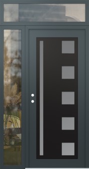 Diamond C3 52" x 96" anthracite/anthracite frosted Glass Panel black RHI with Sidelite and Transom clear Glass