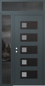 Diamond D2 50" x 96" anthracite/anthracite frosted Glass Panel black RHI with Sidelite and Transom mirrored Glass