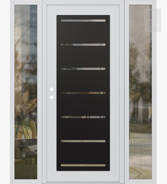 Modern Steel Front Door Diamond C11 64" x 80" white/white clear Glass Panel black RHI with 2 Sidelites clear Glass