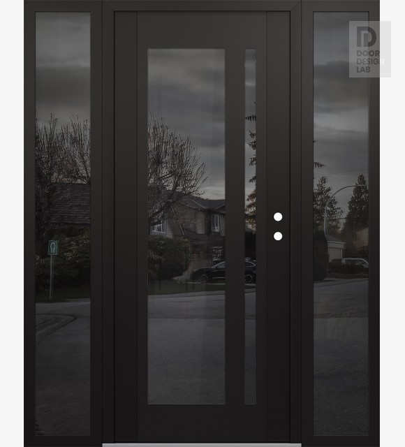 Modern Steel Front Door Diamond C15 60" x 80" black/black mirrored Glass Panel black LHI with 2 Sidelites mirrored Glass