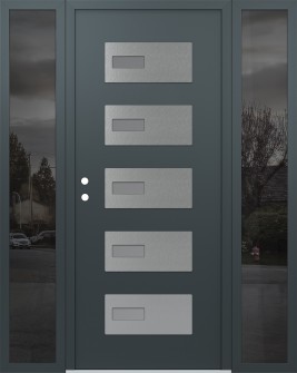 Diamond D7 64" x 80" anthracite/anthracite frosted Glass Panel stainless steel RHI with 2 Sidelites mirrored Glass