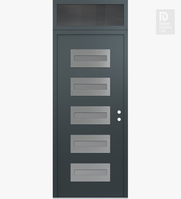 Modern Steel Front Door Diamond D4 36" x 96" anthracite/anthracite frosted Glass Panel stainless steel LHI with Transom mirrored Glass