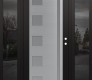 Modern Steel Front Door Diamond C3 64" x 80" black/white frosted Glass Panel stainless steel LHI with 2 Sidelites mirrored Glass