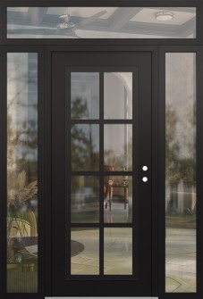 Diamond C16 64" x 96" black/black clear Glass Panel black LHI with 2 Sidelites and Transom clear Glass