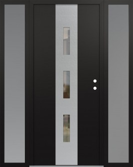 DIAMOND A7 68" X 80" BLACK/BLACK CLEAR GLASS PANEL STAINLESS STEEL LHI WITH 2 SIDELITES FROSTED GLASS