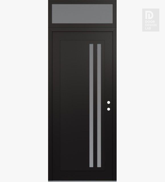 Modern Steel Front Door Diamond C6 36" x 96" black/white frosted Glass Panel black LHI with Transom frosted Glass