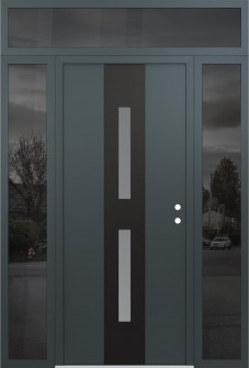 DIAMOND A6 64" X 96" ANTHRACITE/ANTHRACITE FROSTED GLASS PANEL BLACK LHI WITH 2 SIDELITES AND TRANSOM MIRRORED GLASS