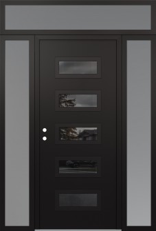 Diamond D1 60" x 96" black/black mirrored Glass Panel black RHI with 2 Sidelites and Transom frosted Glass