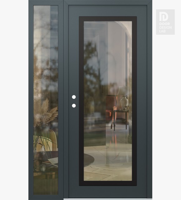 Modern Steel Front Door Diamond C1 50" x 80" anthracite/anthracite clear Glass Panel black RHI with Sidelite clear Glass