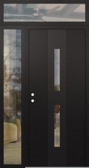 DIAMOND A6 52" X 96" BLACK/BLACK CLEAR GLASS PANEL BLACK RHI WITH SIDELITE AND TRANSOM CLEAR GLASS