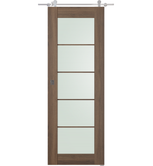 Avon 5 Lite Vetro Pecan Nutwood Barn doors