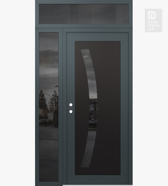 Modern Steel Front Door Diamond C4 50" x 96" anthracite/anthracite mirrored Glass Panel black RHI with Sidelite and Transom mirrored Glass