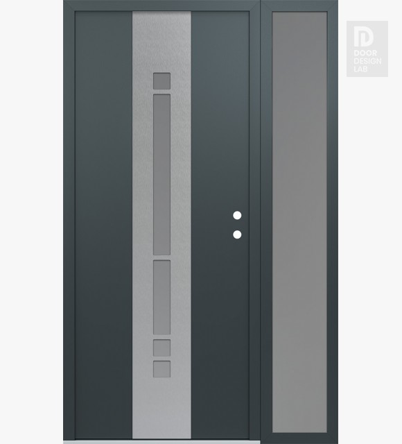 Modern Steel Front Door DIAMOND A3 52" X 80" ANTHRACITE/ANTHRACITE FROSTED GLASS PANEL STAINLESS STEEL LHI WITH SIDELITE FROSTED GLASS