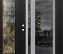 Modern Steel Front Door Diamond C15 48" x 80" black/black mirrored Glass Panel stainless steel RHI with Sidelite clear Glass