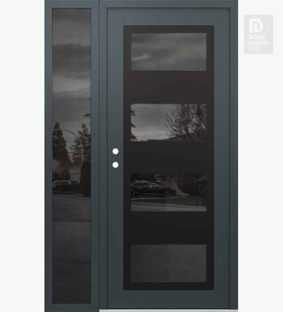 Modern Steel Front Door Diamond C2 52" x 80" anthracite/anthracite mirrored Glass Panel black RHI with Sidelite mirrored Glass