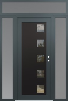 Diamond C5 68" x 96" anthracite/anthracite clear Glass Panel black LHI with 2 Sidelites and Transom frosted Glass