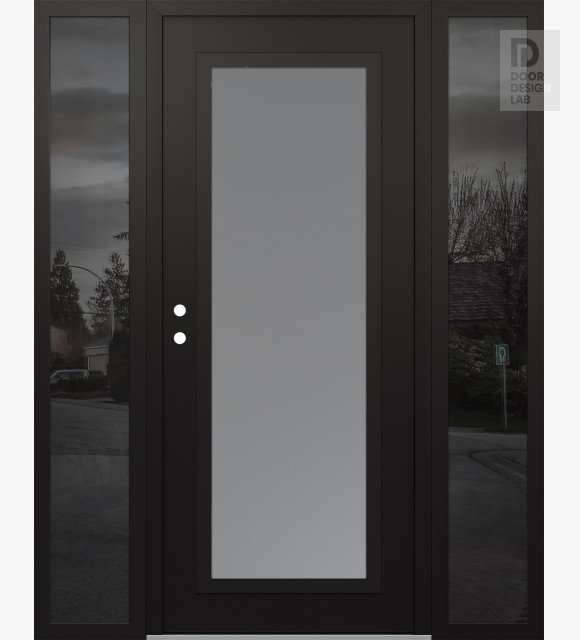 Modern Steel Front Door Diamond C1 60" x 80" black/white frosted Glass Panel black RHI with 2 Sidelites mirrored Glass