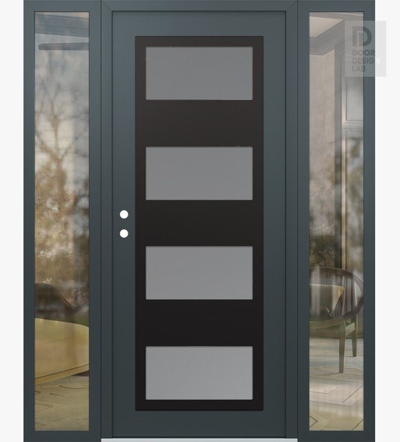 Modern Steel Front Door Diamond C2 64" x 80" anthracite/anthracite frosted Glass Panel black RHI with 2 Sidelites clear Glass