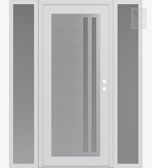 Modern Steel Front Door Diamond C6 60" x 80" white/white frosted Glass Panel stainless steel LHI with 2 Sidelites frosted Glass